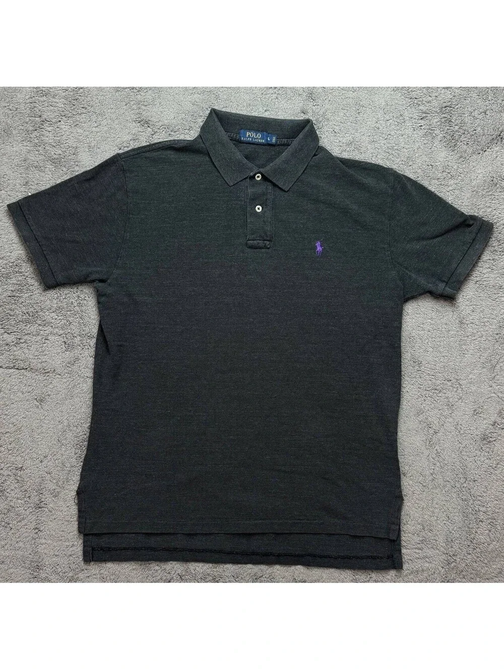 Polo Ralph Lauren Mens Polo Shirt Black Purple Pony Short Sleeve Size L